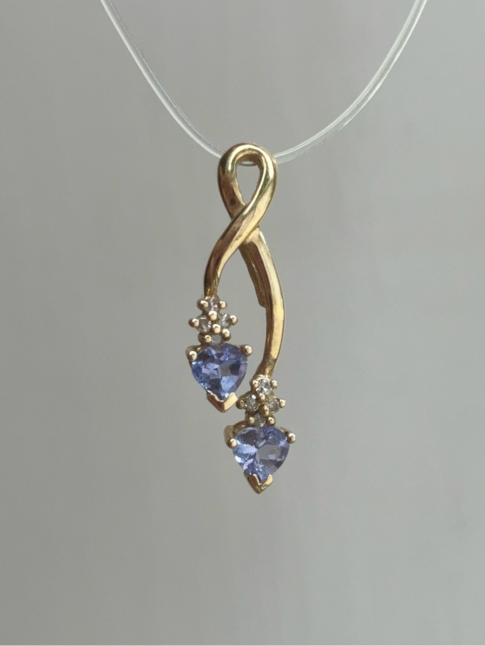 10k Yellow Gold Vintage Diamond Tanzanite Two Stone Heart Pendant